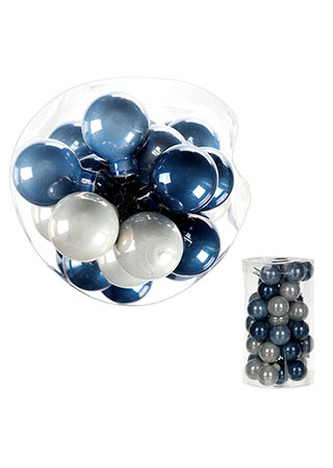 Ozdoby skleněné na drátku, modro-bílé barvy, pr.2.5cm, cena za 1 balení(36ks)