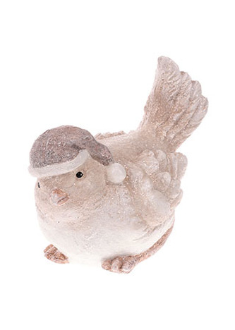 Ptáček s čepicí, zimní dekorace z polyresinu