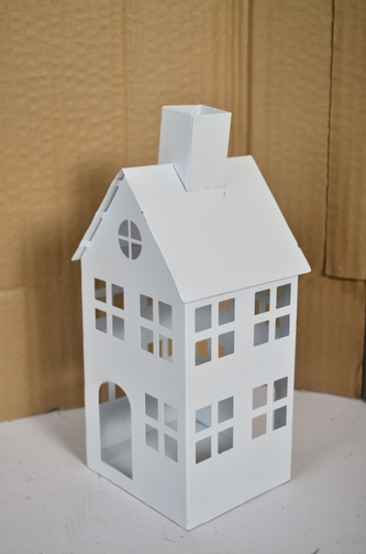 Kovový domeček na čajovou svíčku, bílý, 20,5x10x8 cm