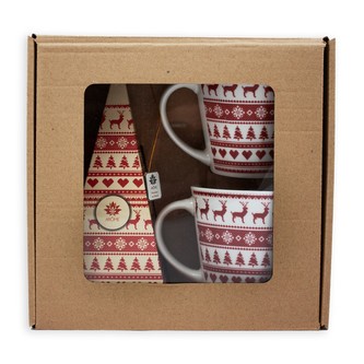 Dárkový set černého čaje růže a dvou hrnků v papírovém boxu design Sobík