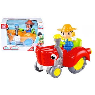 Farmář na traktoru na baterie