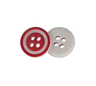 Knoflík - červený s bílým proužkem - prům. 12,5 mm