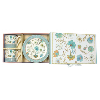 Porcelánové šálky na espresso s podšálky 2 ks - Modré květiny