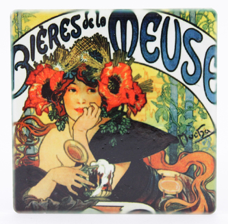 Magnet ker. čtverec 6 cm, Bieres de la Meuse (Mucha)