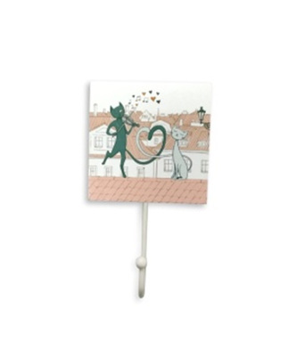 Home Elements Dekorativní háček čtverec Kočky ve městě 11 cm