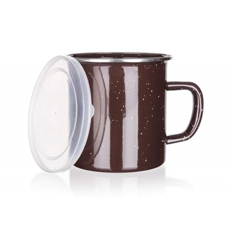 Hrnek smalt 700ml BROWN s plast víčkem  BANQUET