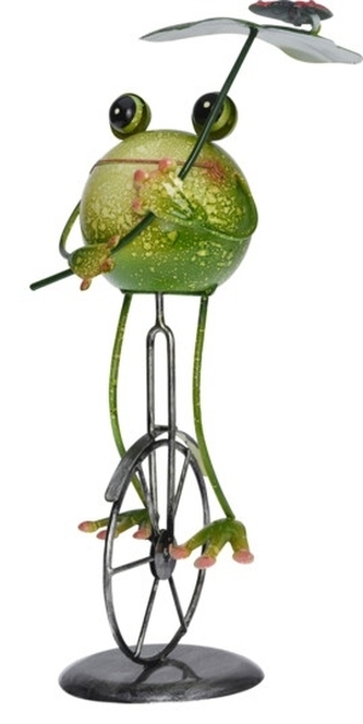Kovová žába na kole s leknínovým listem 33,5 cm