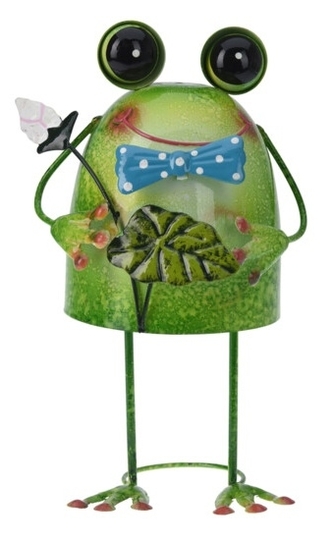 Kovová žába s listem 26 cm