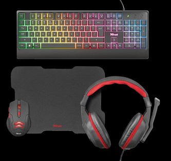 TRUST ZIVA 4-in-1 Gaming Bundle - set klávesnice a myši, sluchátek a podložky k myši