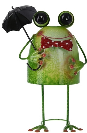 Kovová žába s deštníkem 26 cm