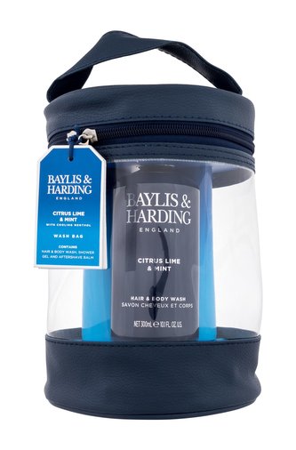Baylis & Harding Citrus Lime & Mint sprchový gel na tělo a vlasy Citrus Lime & Mint 300 ml + sprchový gel Citrus Lime & Mint 200 ml + balzám po holení Citrus Lime & Mint 200 ml + kosmetická taštička
