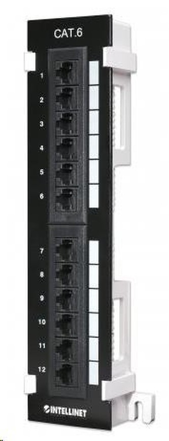 Intellinet Patch Panel, Wallmount, Cat6, 12-Port, UTP, 1U, Black