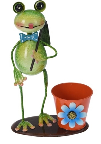 Plechový květináč červený s žábou