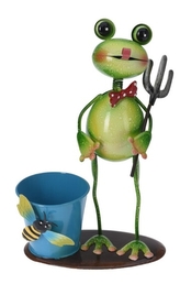 Plechový květináč modrý s žábou
