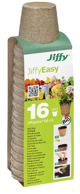 Rašelinový květináč Jiffypot® R8-16, 8 cm - balení 16 kusů