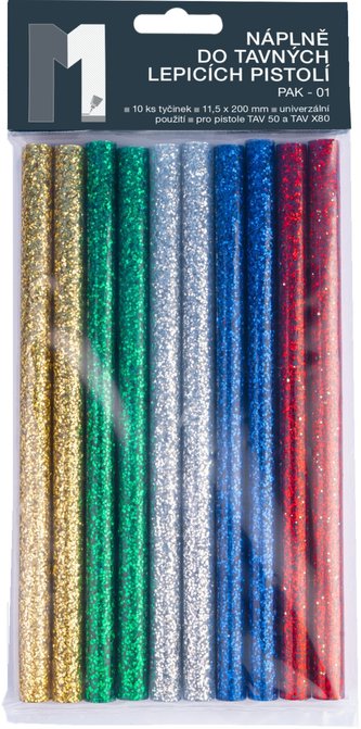 Náboje do tavné pistole třpitivé glitter (10 ks, 11,5 mm / 20 cm)