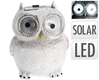 Solární bílá sova na zahradu 7,5x7,5x9 cm