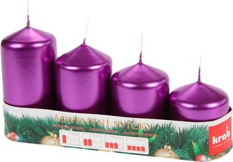 Svíčka adventní schody 50x60/75/90/105 mm - metalická fialová (4ks)