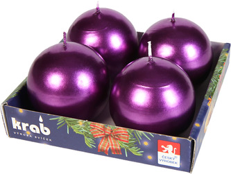 Svíčka adventní koule 60 mm - metalická fialová (4ks)