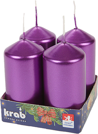 Svíčka adventní válec 60x80 mm - metalická fialová (4ks)
