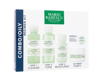 Mario Badescu Combo/Oily čisticí gel Enzyme Cleansing Gel 59 ml + čisticí pleťová voda Cucumber Cleansing Lotion 59 ml + pleťový krém Aloe Moisturizer SPF15 29 ml + pleťová maska Flower & Tonic Mask 14 g + noční pleťový krém Seaweed Night Cream 1 g