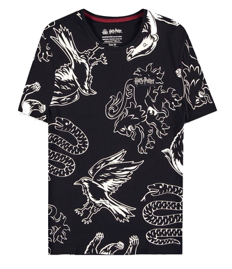 Pánské tričko Harry Potter: Heraldická zvířata (S) černá bavlna