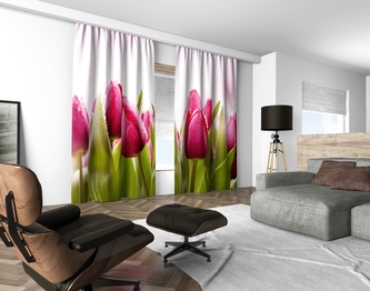 3D dekorační závěs 113V PINK TULIPS 2x160x250 cm set 2 kusy MyBestHome