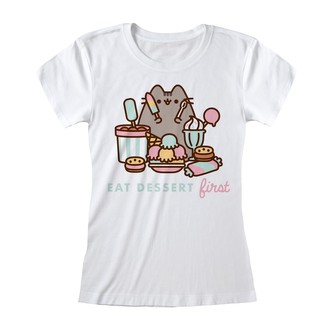 Dámské tričko Pusheen: Eat Dessert First (S) bílé bavlna