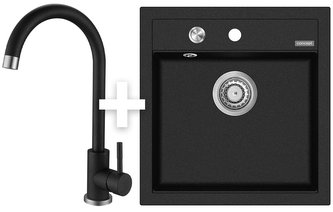 SET Dřez granitový bez odkapu DG00c50bc + Baterie dřezová granit BDG3234bc