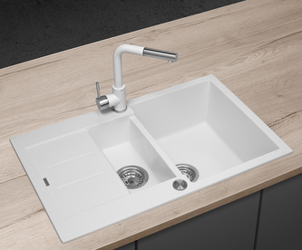 DG205C60wh Dřez granitový s vaničkou a odkapem Cubis BÍLÝ DG205C60wh Dřez granitový s vaničkou a odkapem Cubis BÍLÝ