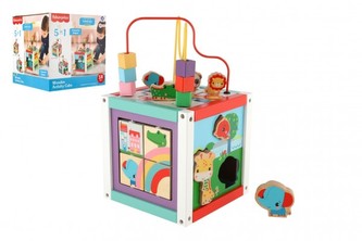 Edukační kostka 5v1 dřevo labyrint v krabici 21x21x21cm 18m+ Edukační kostka 5v1 dřevo labyrint v krabici 21x21x21cm 18m+