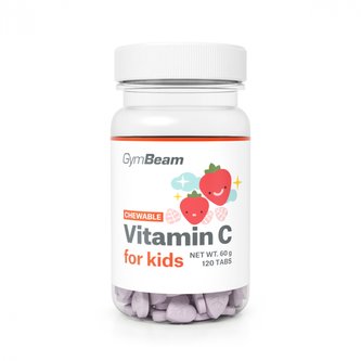 Vitamín C, tablety na cucání pro děti - GymBeam - jahoda - 120 tab.
