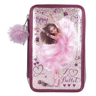 Penál s výbavou Top Model, Talita, vínový, růžové třpytky, s přívěskem, 0411231_A