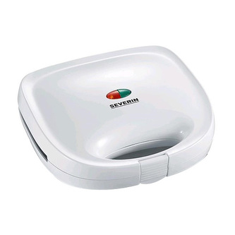 Sendvičovač Severin, SA 2971, trojúhelníkové plochy, izolovaný plášť a rukojeť, desky s nepřilnavým povrchem, regulátor teploty fixně nastavení, uskladnění ve vertikální poloze, 600 W