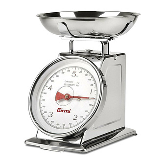 Kuchyňská váha Girmi, PS90, mechanická, retro styl, funkce tary, tělo z nerez oceli, vážící miska z nerez oceli