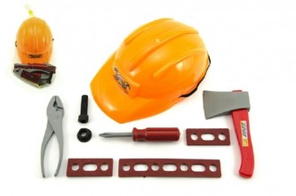 Sada nářadí + helma/přilba plast 29cm v síťce