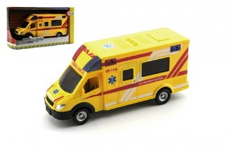 Auto ambulance záchranáři plast 18cm na setrvačník český design v krabičce