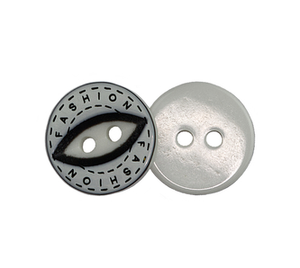 Knoflík - bílý s černým nápisem - prům. 12 mm