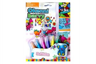 Okenní barvy třpytivé zvířátka 6ks + předlohy na kartě 21x28x2cm