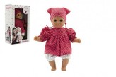 Panenka/Miminko Hamiro 30cm, látkové tělo šaty červené+ bílý puntík + šátek v krabici 20x35x13cm