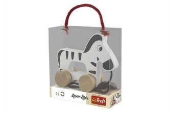 Zebra na kolečkách a s provázkem dřevěná Wooden Toys v krabici 15x16x6cm 12m+