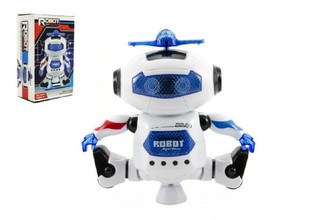 Robot tancující plast 15cm na baterie se světlem se zvukem v krabici 14x23x9cm