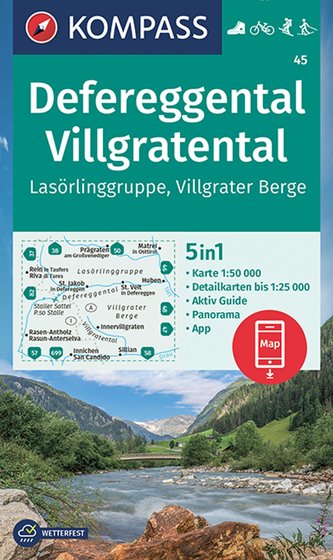 KOMPASS Wanderkarte 45 Defereggental, Villgratental, Lasörlinggruppe, Villgrater Berge 1:50000