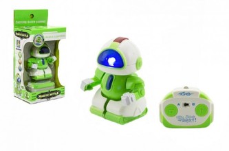 Robot bojovník RC plast 8cm na vysílačku na baterie se světlem v krabičce 9x18x7cm