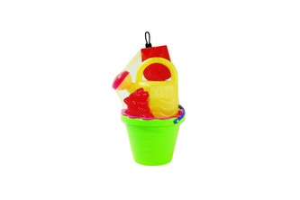 Kyblík + konvička + hračky na písek a pláž 4 ks