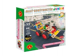 Malý konstruktér junior závodník 55 dílků dřevěná stavebnice v krabici 24,5x25x6cm