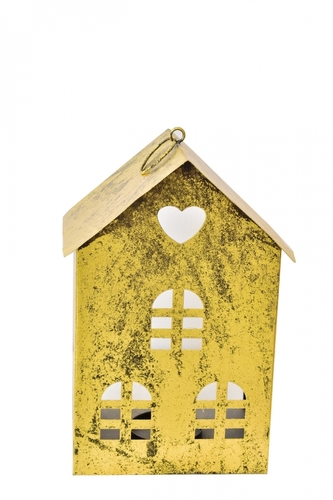 Kovový domeček na čajovou svíčku, zlatý, 33,5x22,5x16,5 cm