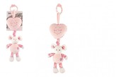 Myš se srdíčkem plyš závěs na postýlku/kočárek nat. hrací strojek 35cm růžový na kartě v sáčku 0+