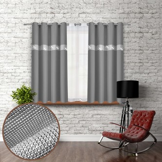 Dekorační krátký závěs se zirkony s kruhy GLORY 160 tmavě šedá 140x160 cm (cena za 1 kus) MyBestHome