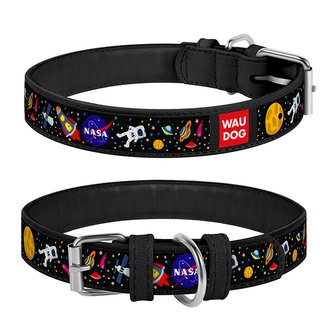 Waudog obojek kožený NASA černý (20-28cm/1,2cm)